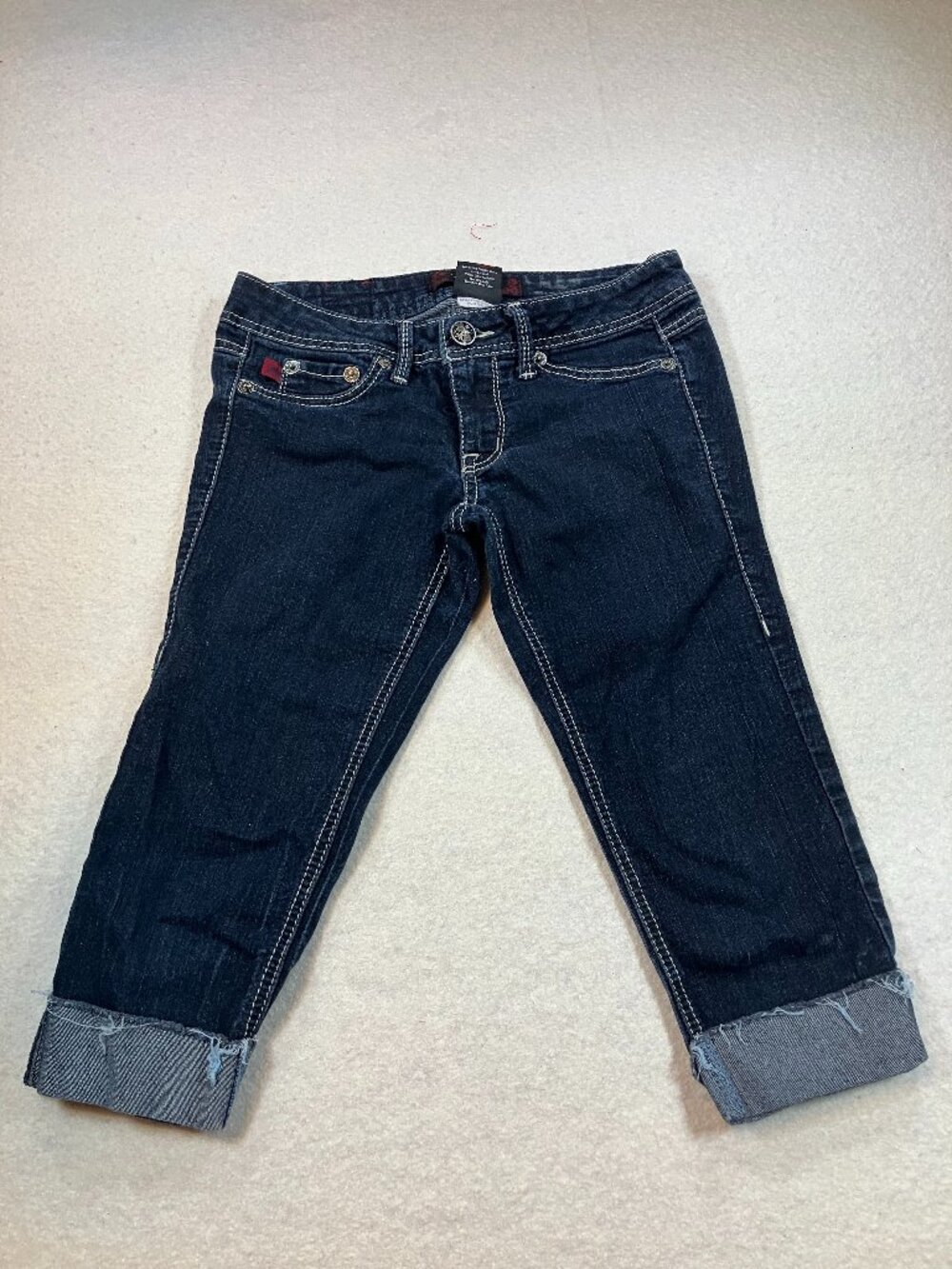 Fragile Blue Jean Shorts Dark Wash Contrast Stitch Denim Size 3
